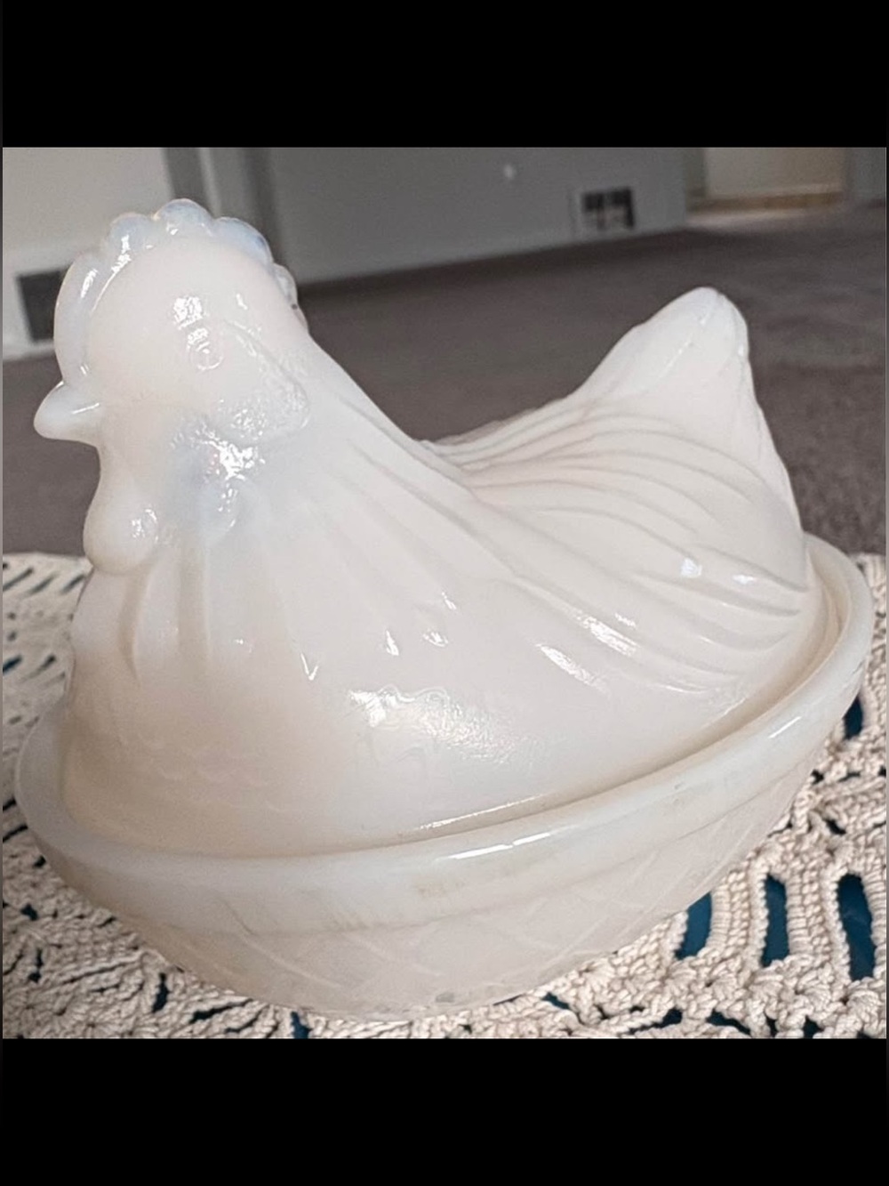Vintage Hazel Atlas Milk Glass Hen on Nest - MCM Candy Dish Opalescent Glow